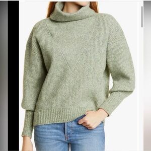 Ted Baker London Ribbed Green Wool Turtleneck Sweater
